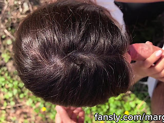 Risky Public Blowjob in the Forest - She Sucks Him Until He Cums in Her Mouth