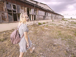 Public Risky Blowjob: Blonde Russian Girl Swallows Big Cock Cum in Abandoned Spot POV