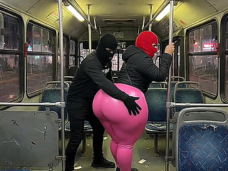 Big Ass Girl in Black Pants Gets Pressed in the Bus and Ends in Black Thong