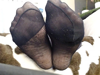 Closeup Black Nylon Pantyhose Feet
