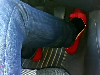 Pedal Pumping and Relaxing My Hosed Feet in Red Pattent Flats