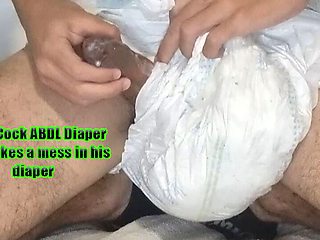 Huge Cock ABDL Diaper boy Makes a mess in his diaper