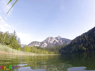 Extreme underwater masturbation experience in a mountain lake while fishes watch.