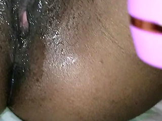 Playing with my sexy ebony skinny wife until cum and squirt