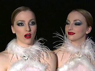 Petite blonde Porcelain Twinz in sexy uniforms presenting a hot show