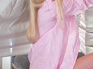 Amazingly Beautiful Hottest Blonde Has a Tent with a Glory Hole and While She Enjoys Her Tea She Likes to Have Cum on Her Legs