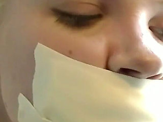Hogtied Blonde Gagged with Panties, Ballgag and Microfoam Tape!