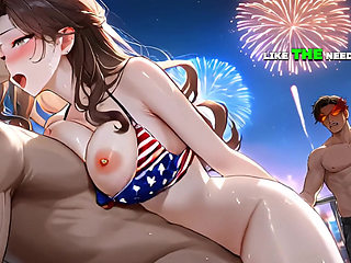 Step Stepsister's Fireworks Creampie While Everybody Watches Outside - Ai Animation