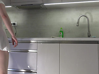 Big Tits Big Ass Hot and Cute Beautiful New Wife Takes Her G-string off to Flash Her Tight Shaved Pussy in the Kitchen