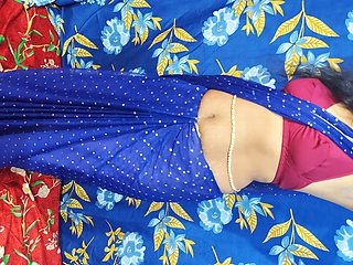 Horny Indian Housewife in Blue Saree Stripped and Pussy Fingering with Brother in Law