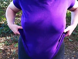 Spanking my naked tits in the woods