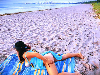 Hairy MILF Gets Fingered by Stranger on Public Beach - Big Natural Tits & Perfect Ass