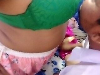 Desi girl opens her green bra and grabs boyfriend's cock.