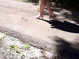 Jamdown26_da0603 - Hot Sexy BBW Walking Outdoors in the Park Wearing Mini Dress and Heels