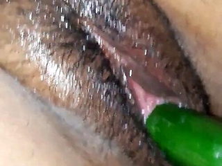 Indian desi wife with cucumber & cock in pussy
