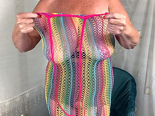 Mrs Mature Feet Shows off Her Open Crotch Girdle