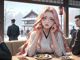 Sexy, Dirty Seduction in a Snowy Café with Kimono Cream Drip - Horny, Hardcore Porn!