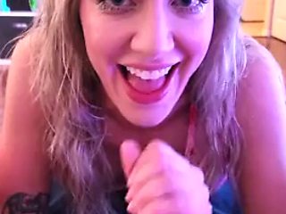 POV BJ Hot blonde wife cheats  give Daddy a nasty sloppy deepthroat Blowjob, he cums in her mouth!