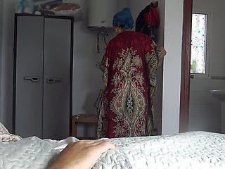 This Turkish girl is SHOCKED !!! I take out my big white cock in front of her.