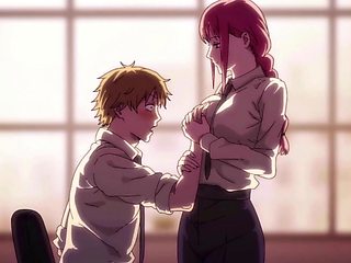 Uncensored Hentai: Beautiful Buxom Redhead Makima (Chainsaw Man) Fucks Her Colleague In the Office