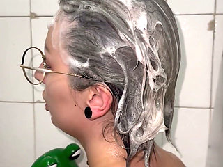 Washing Hair with New Mask Shower After Long Day
