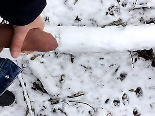 Uncut Huge Dick Cumshot in the Snow