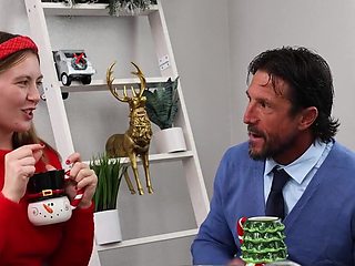 Thick bitch ends up taking Santa's hard boner on a couch