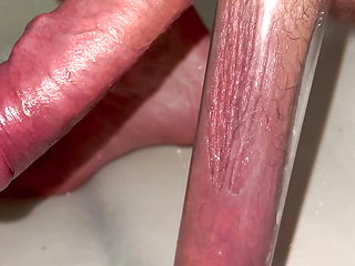 Huge balls filled small cock pump.