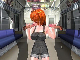 3D Hentai Red-haired Girlfriend in the Subway Agreed to Give Us a Blowjob with a Friend