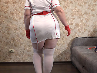A Mature Wife Is Getting Ready for a Christmas Party and Trying on a Nurse's Uniform. Does She Want to Get Fucked There? PAWG.