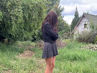 A modest village girl shows her tits and opens her ass to an impudent guy