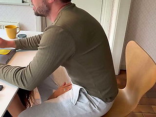 Wife Blowjob During Online Meeting - Angelina Love Gives Willie Ropes Passionate Office BJ