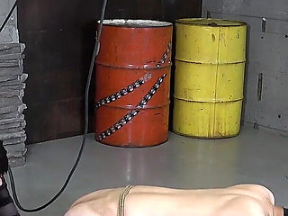 Hambler Dick and Balls Electric Shock. Mistress Ties up Masochist with Ropes and Sends Electric Current Through Dick and Balls