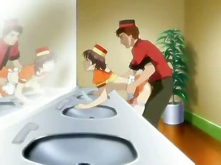 Service man anal owns maid in toilet