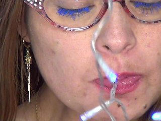 Deep Throat to a Super Long Strip of Blue Lights