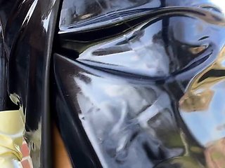 Latex slut solo anal masturbation