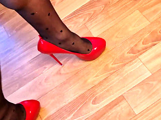 Sexy Trio of High Heels, I Secretly Walk in Their Pantyhose and Play with the Heels