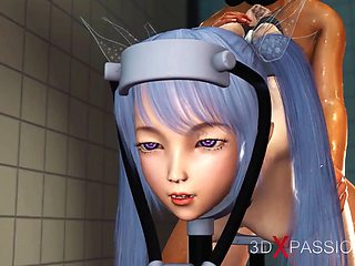 Cute japanese student and hardcore machine