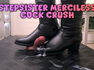 Stepsister Cock Crush in High Thigh Black Boots, No Mercy! - Bootjob, Shoejob, Ballbusting, CBT, Stomp, Trampling, Cock Trample