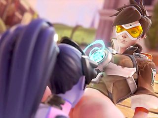 Widowmaker gets intimate with Tracer, making sultry eye contact while pleasuring her