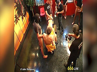 Blonde Bukkake Slut Pissed on and Covered in Cum by Group