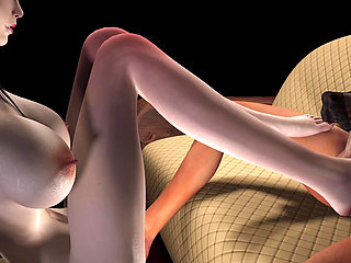 3D Threesome Sex Footjob Sex with Two Horny Slut Babe