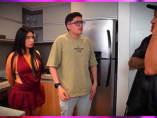 Nerd cuckold watches as his beautiful wife pays her debt with her pussy