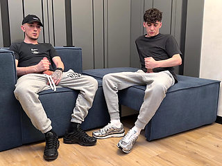 Two guys jerking off together