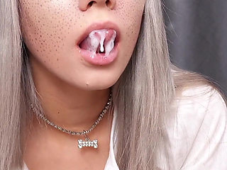 Swallows Sperm and Smears It All Over Her Tits!