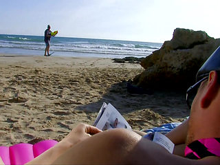 Young girl sunbathing on the beach, picked up and fucked by two men