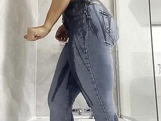 Muscle Posing Abs, Wet Steamy Shower Wet T-shirt