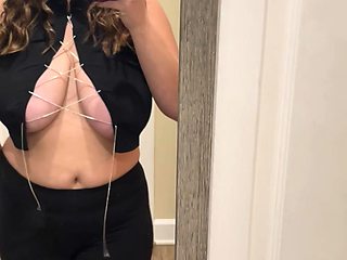Hot brunette big boobs toying pink pussy