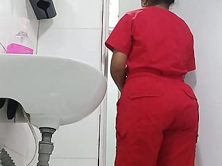 Big ass nurse recorded in office bathroom