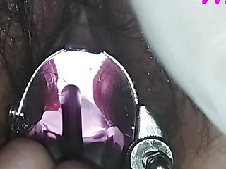 look inside my pussy, while I have a metal vaginal speculum